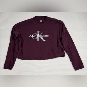 Calvin Klein Jeans Long Sleeve Crewneck Cropped T-Shirt Purple Women’s Small
